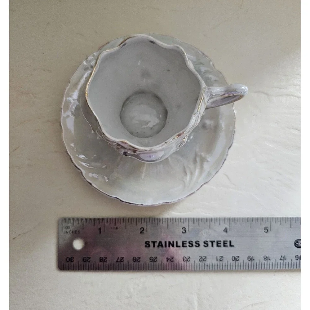 Vintage Mint Green Lusterware Miniature Cup And Saucer